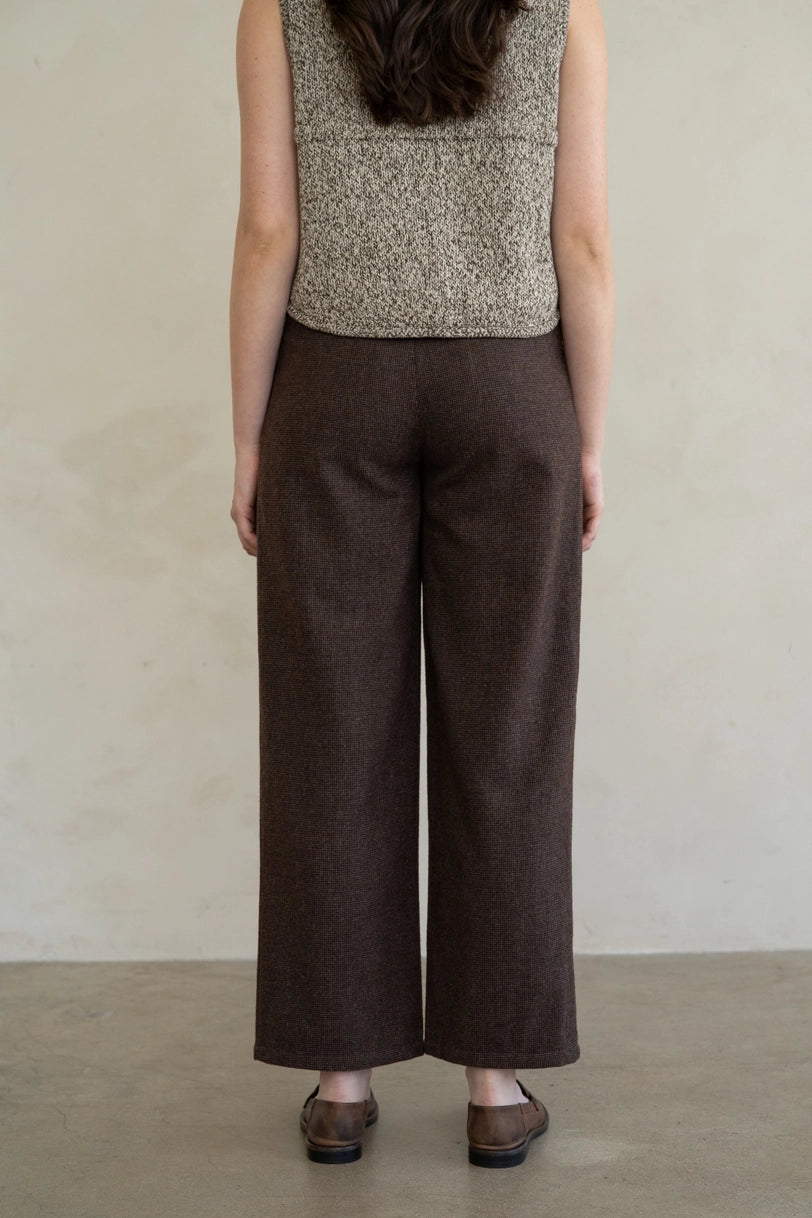 Brown Check Wide Leg Trousers