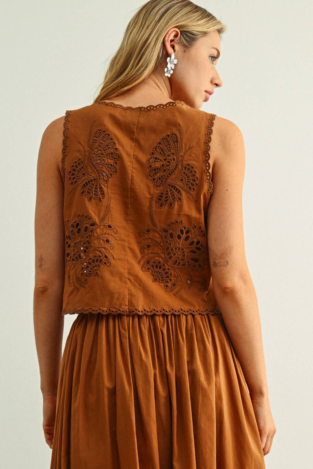 Embroidered Vest Top with Ties