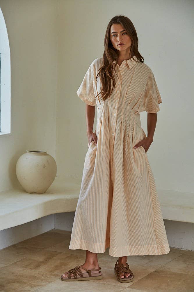 Striped Pleated Flare Dress