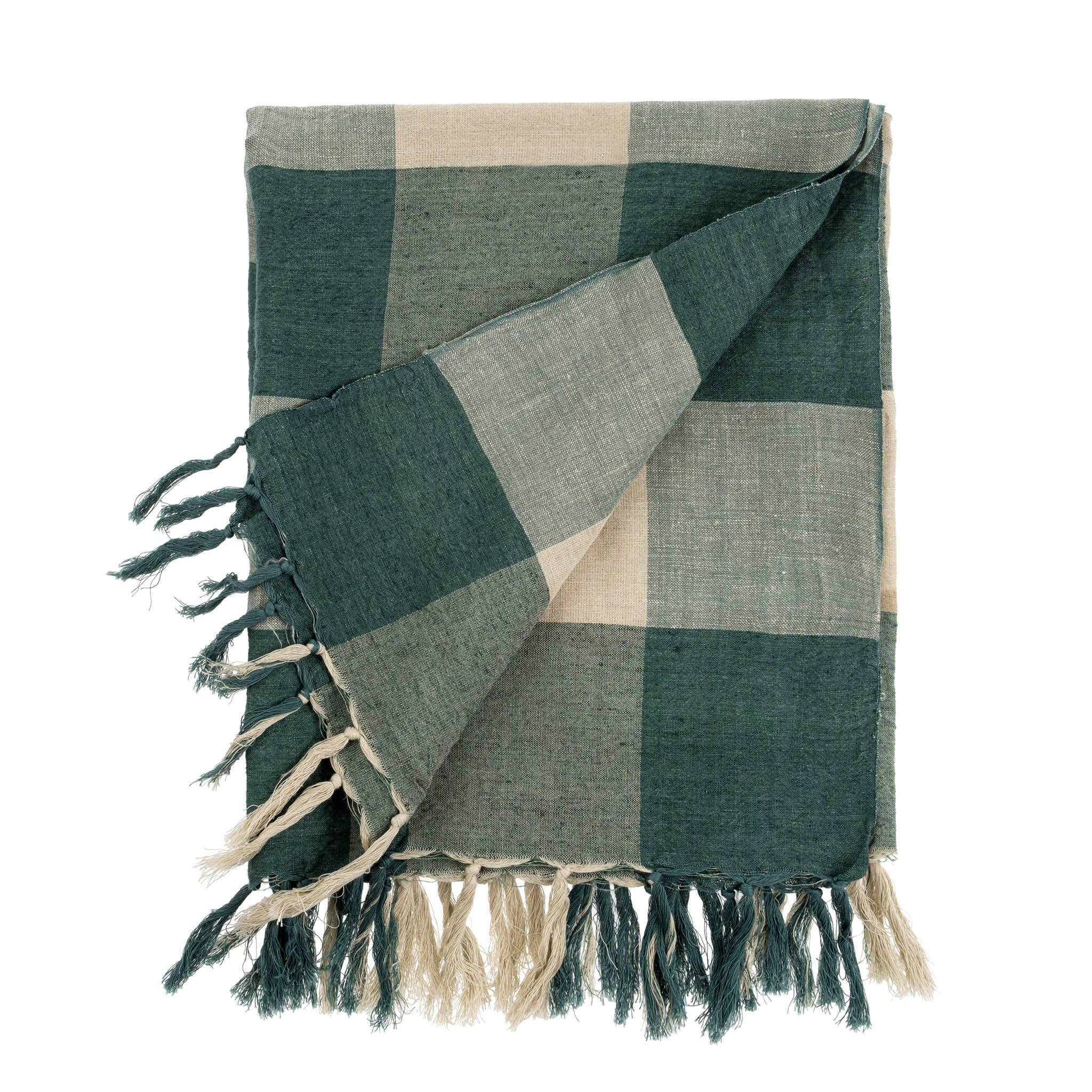 Linen Gingham Throw Blue