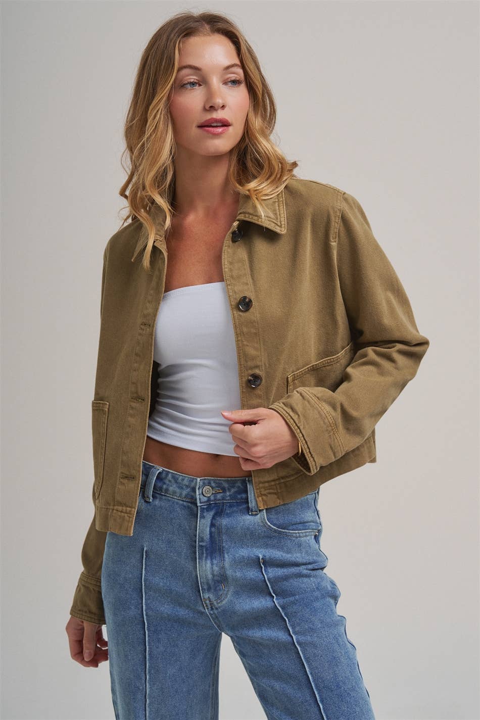 Cropped Utility Jacket with Patch Pockets