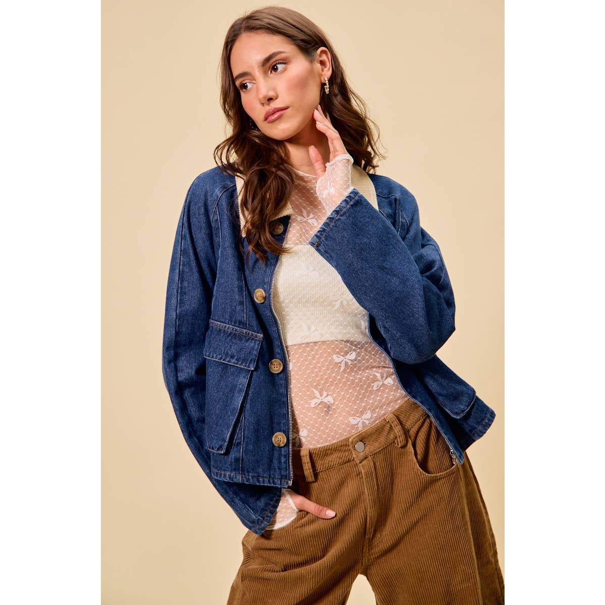 Zip Up and Button Denim Jacket