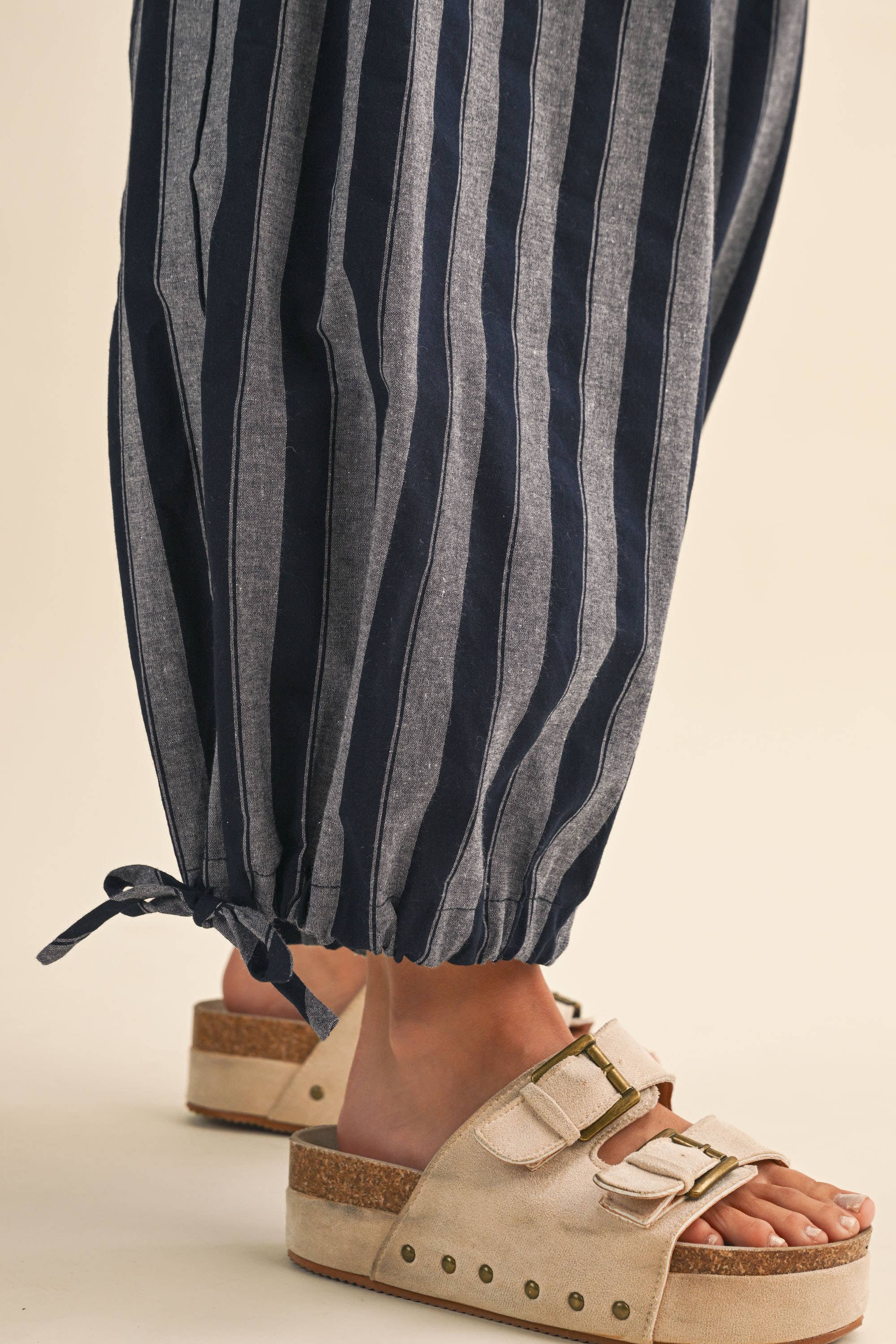 Navy Stripe Smocked Ruffle Top and Pants Set