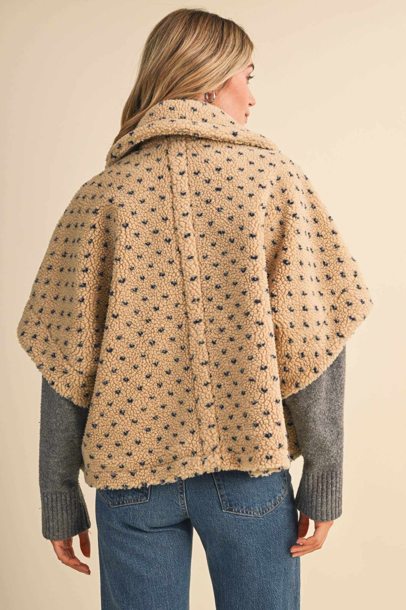 Polka Dot Faux Sherpa Cape