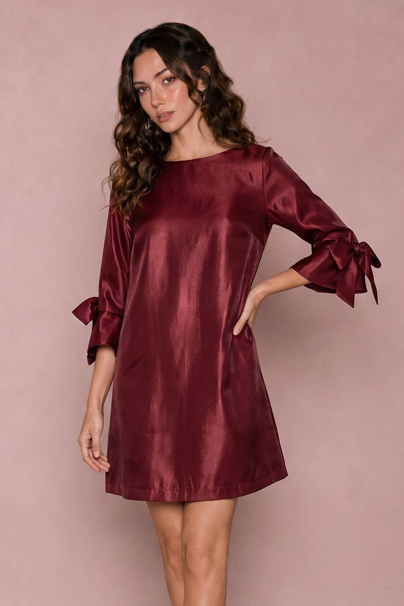 Satin Bow Sleeve Mini Dress