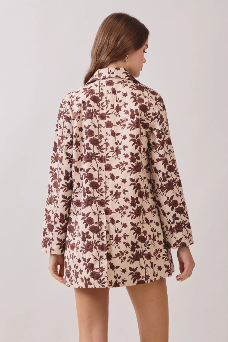 Brown Floral Print Button Down Jacket