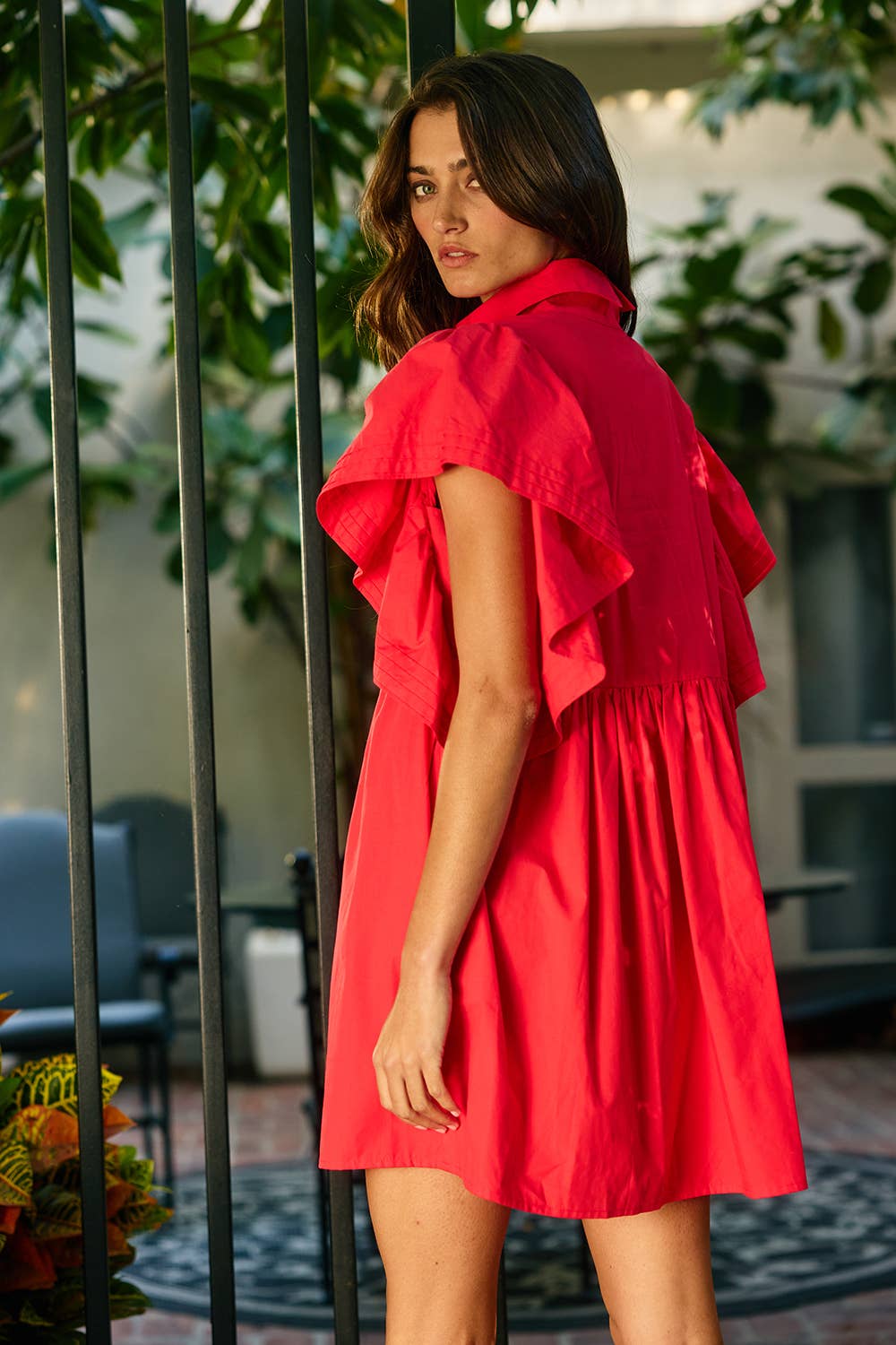 Ruffled Sleeve Pintuck Mini Dress