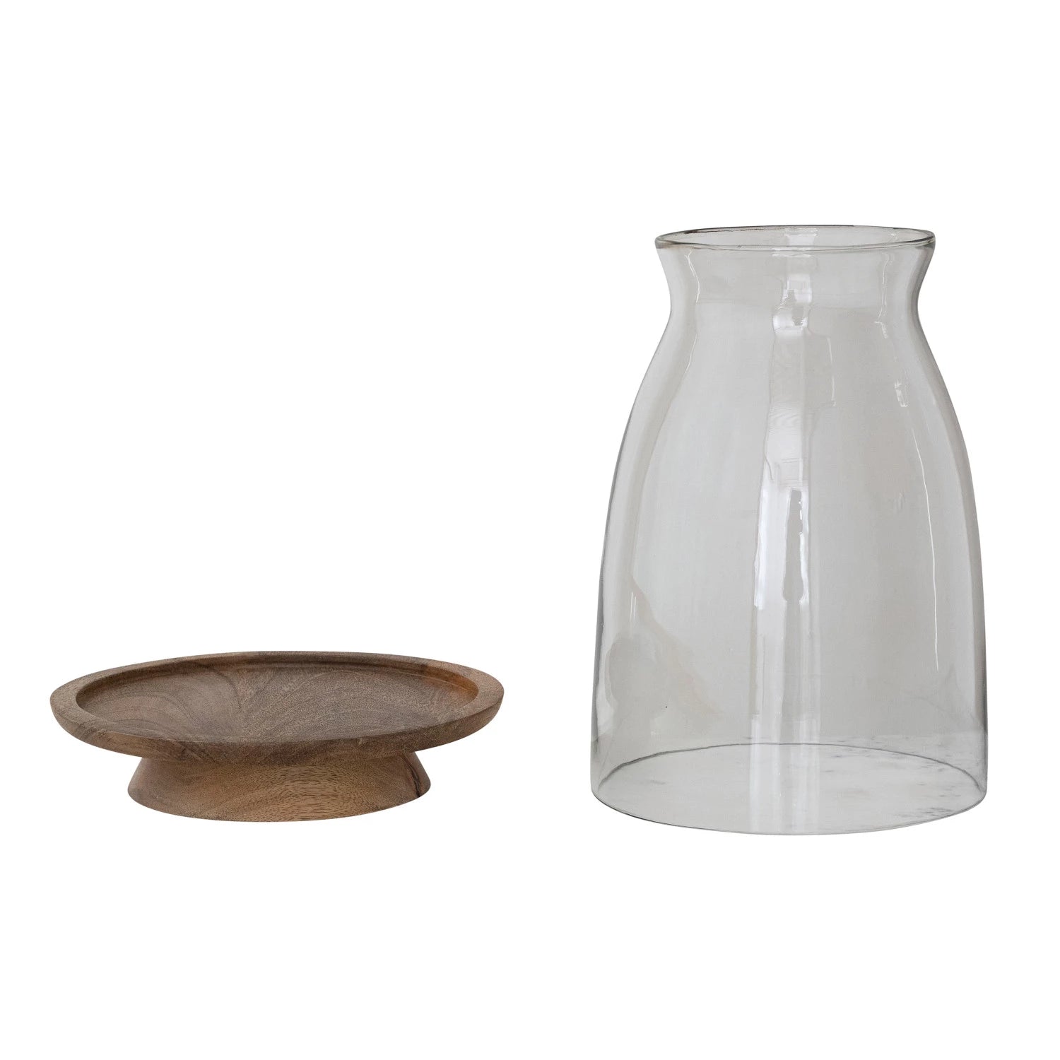 Glass Hurricane with Mango Wood Base