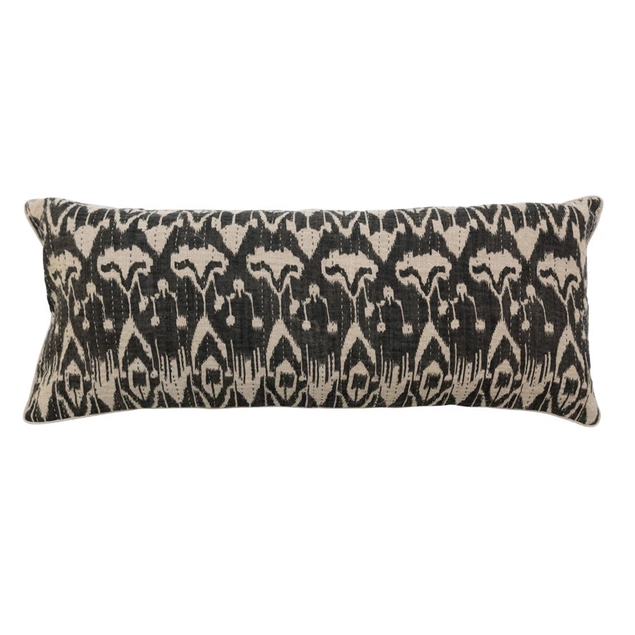 Black and Cream Ikat Lumbar Pillow