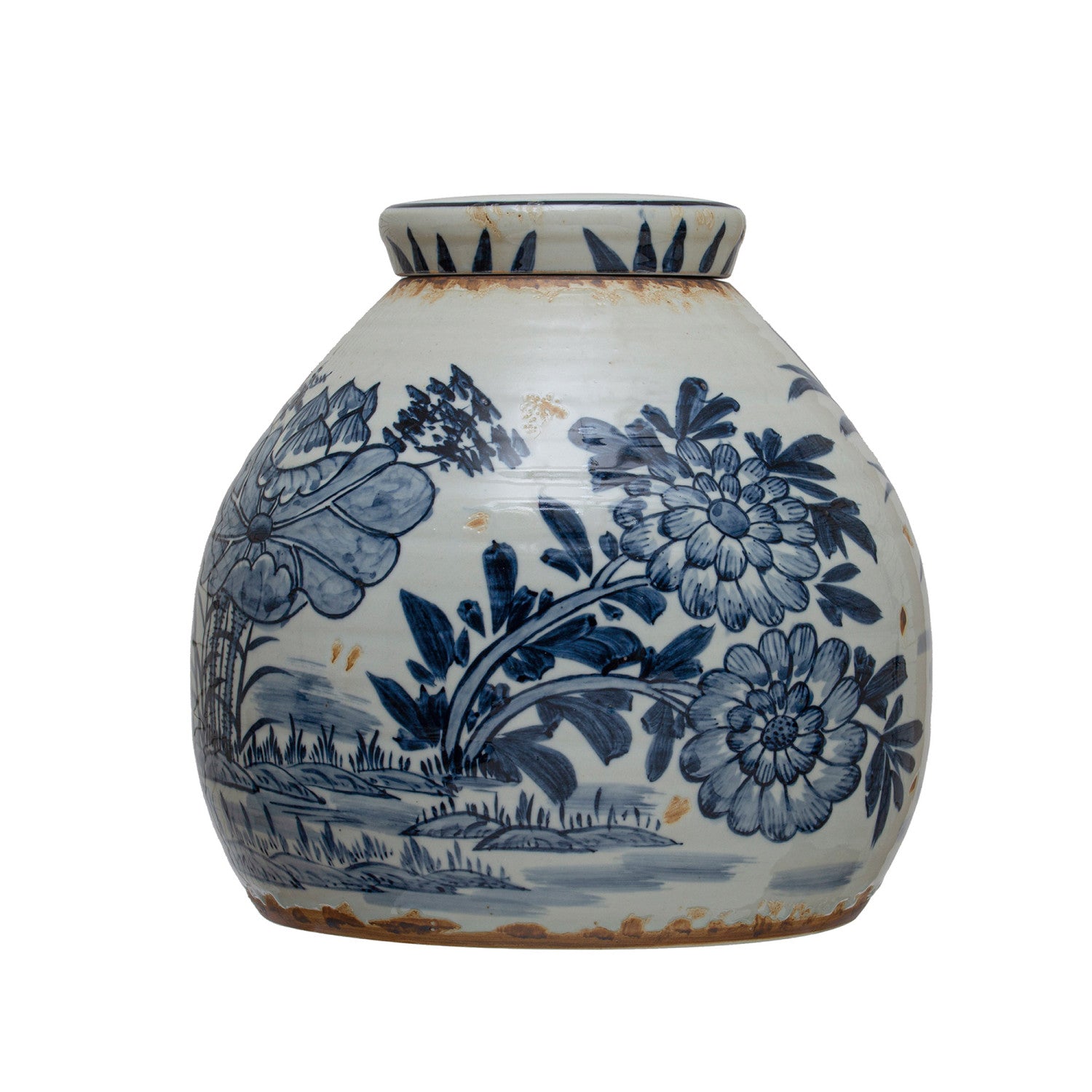 Distressed Blue and White Ginger Jar