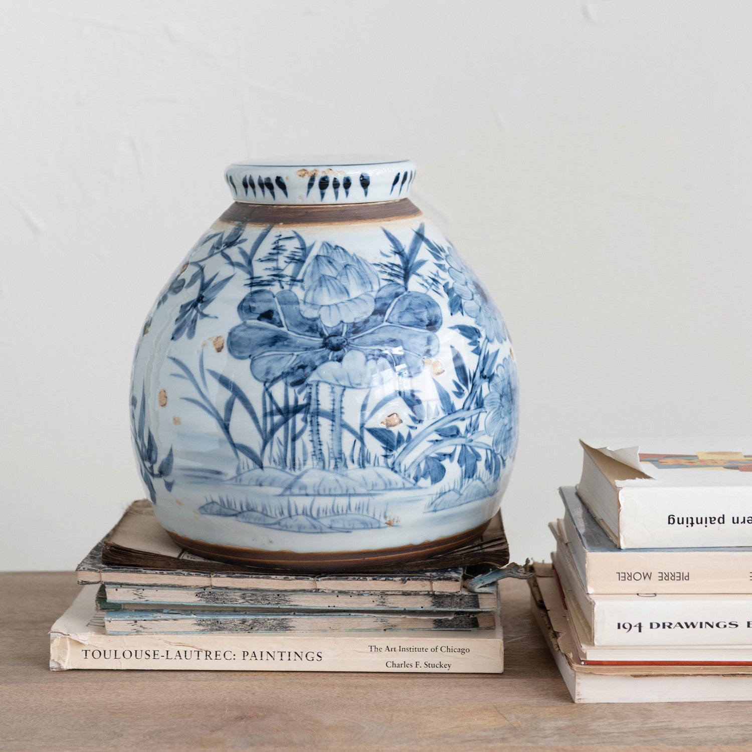 Distressed Blue and White Ginger Jar