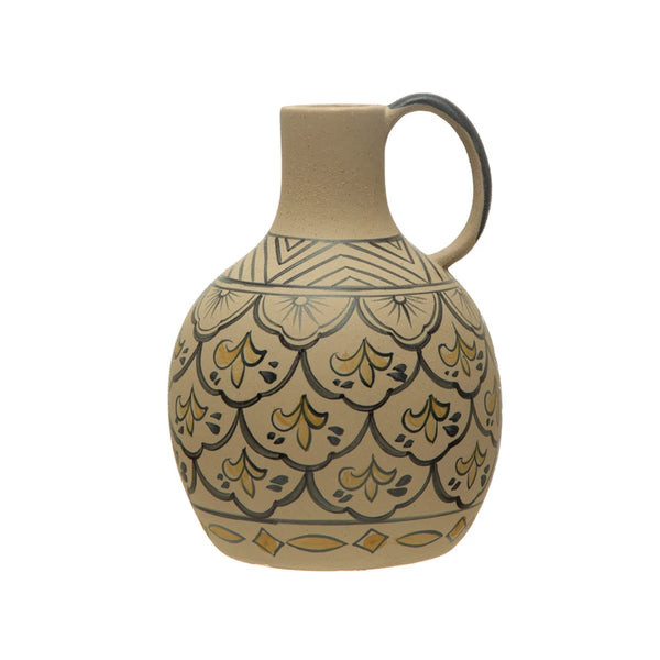 Rustic Hand-Painted Handled Vase