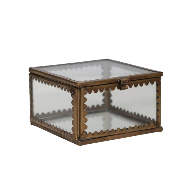 Glass Display Box with Scalloped Brass Edges
