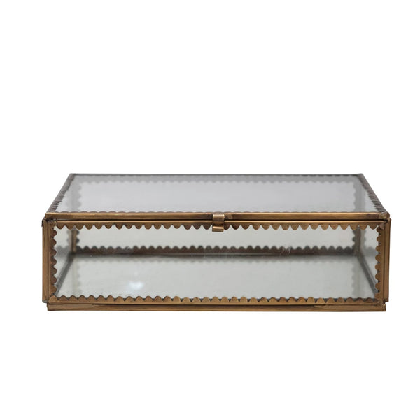 Glass Decorative Box with Scalloped Brass Edges