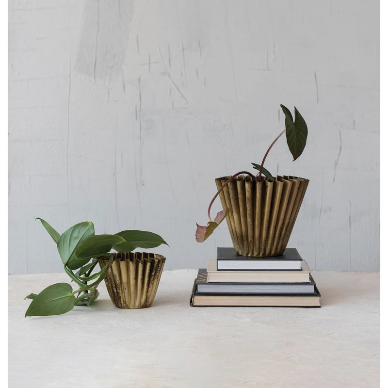 Gold Fluted Metal Planters