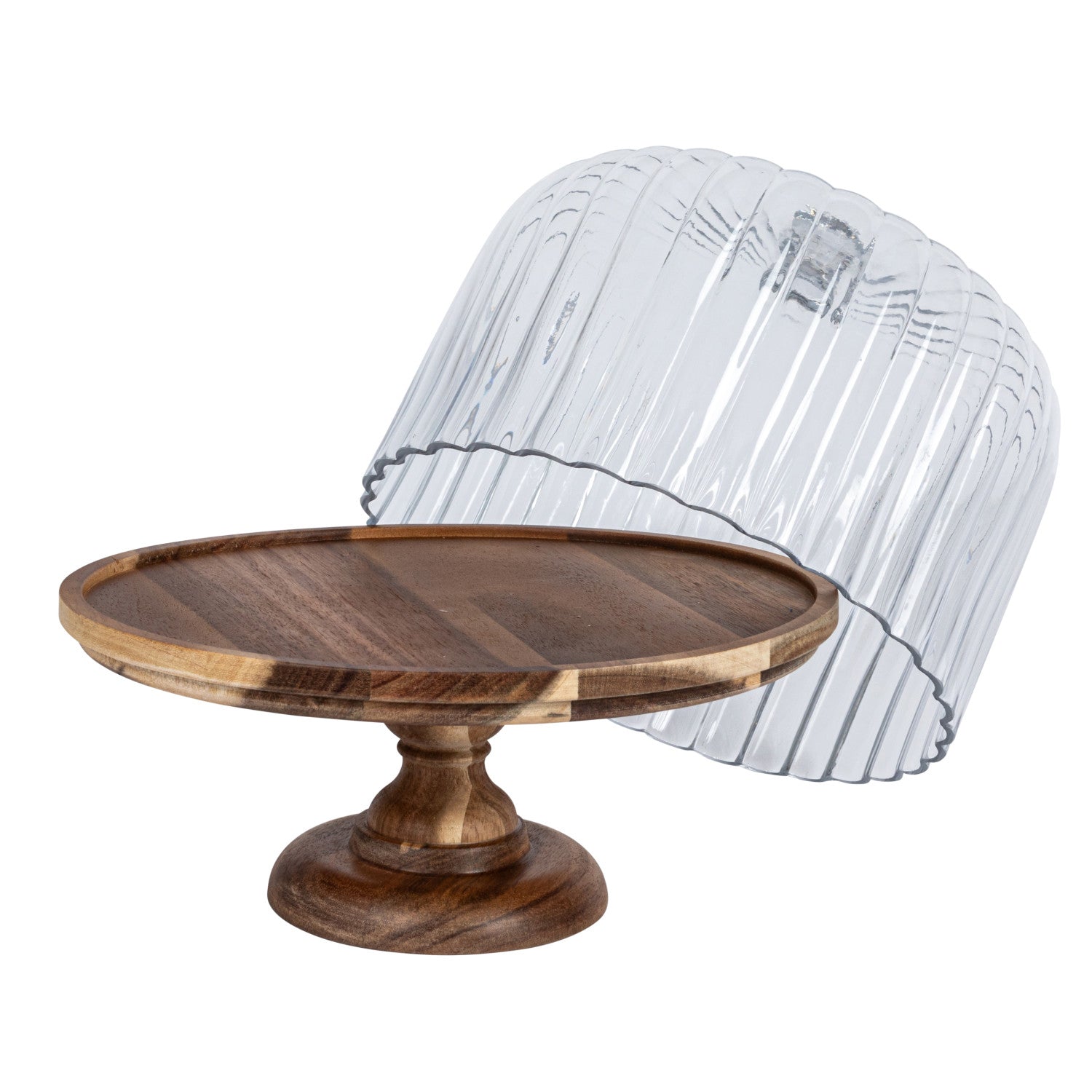Fluted Glass and Wood Cake Stand