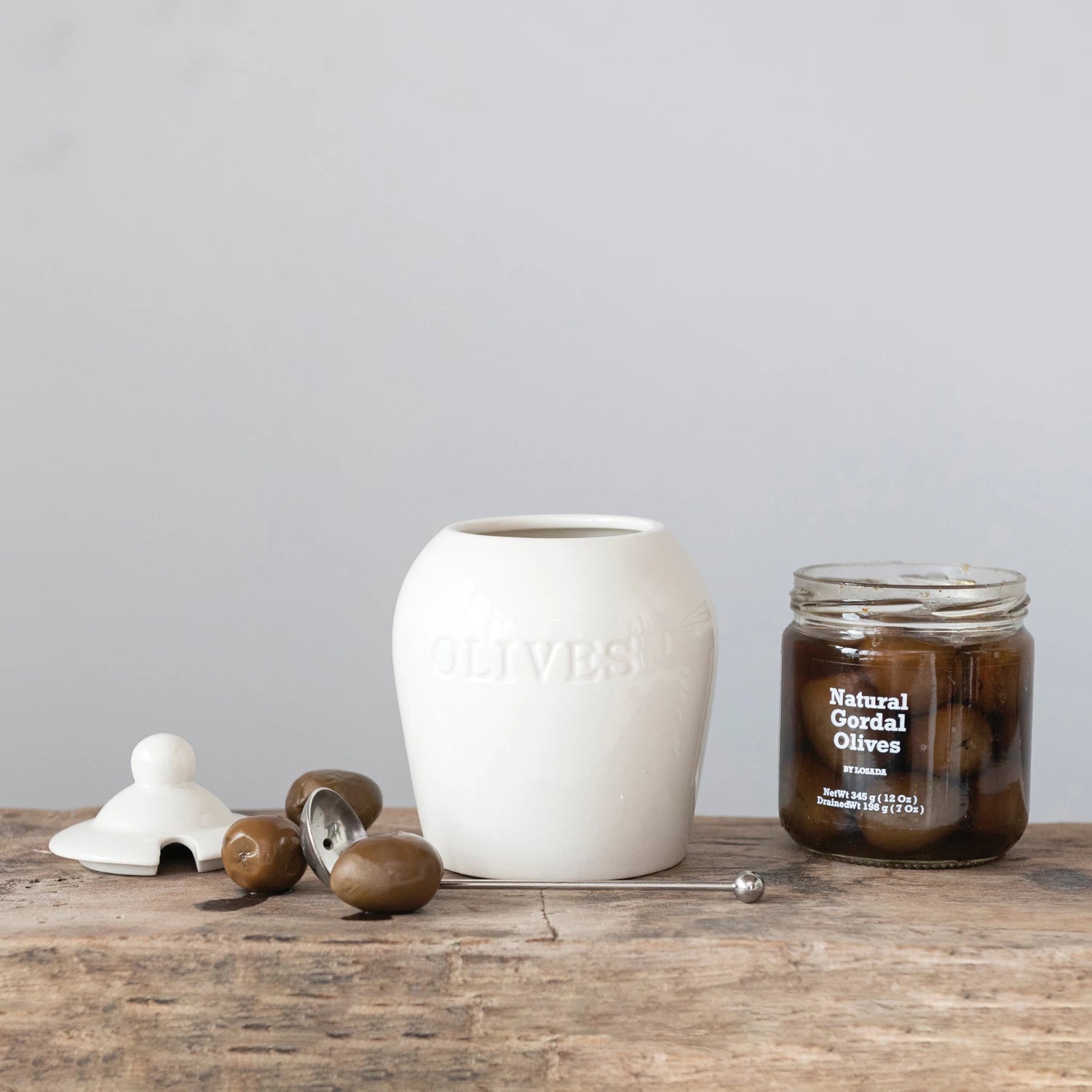 Stoneware Olive Jar with Spoon