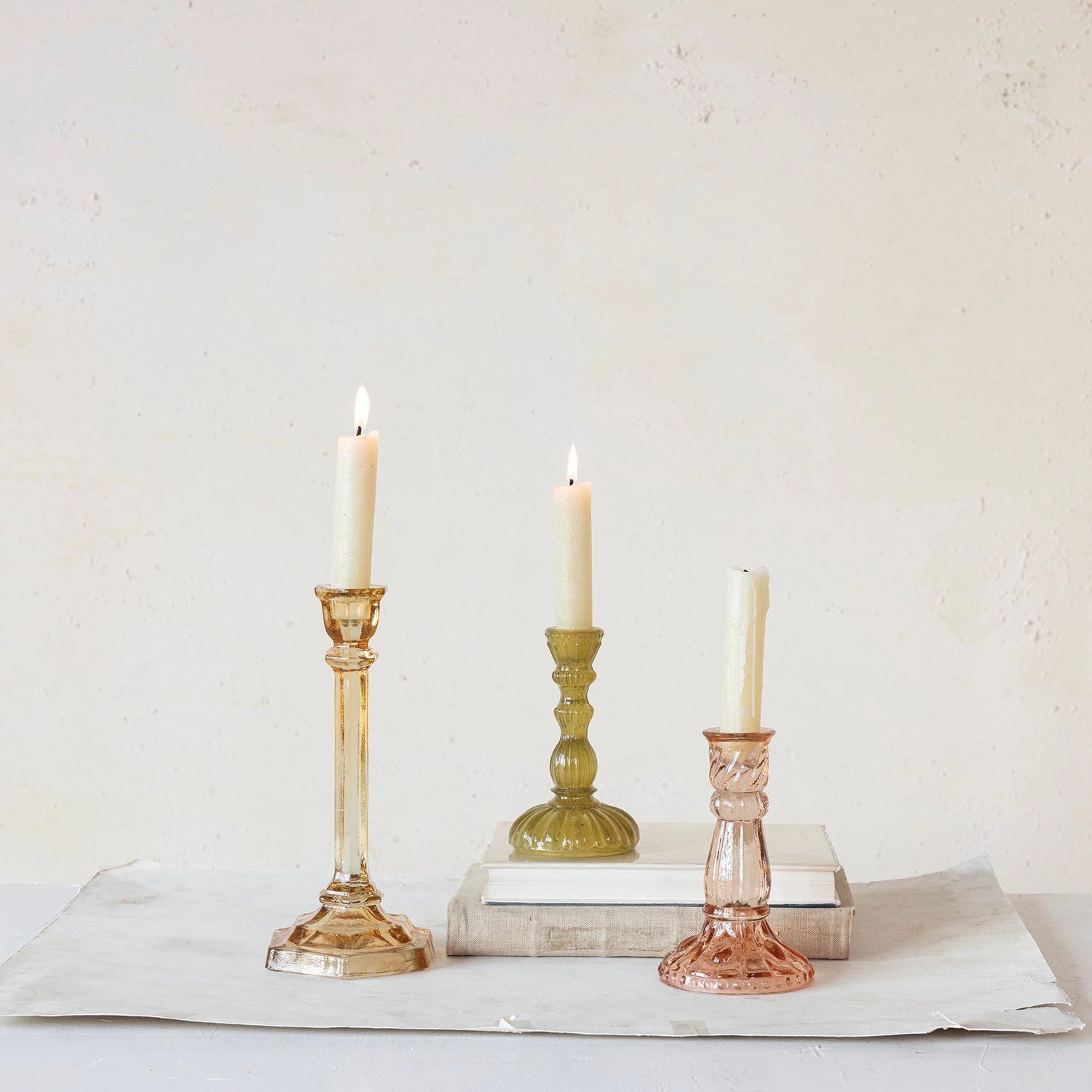 Pink Glass Candlestick