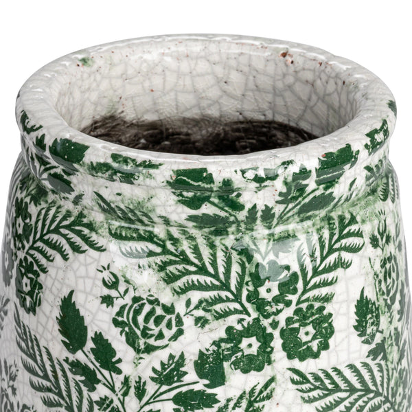 Green & White Crackle Floral Vase