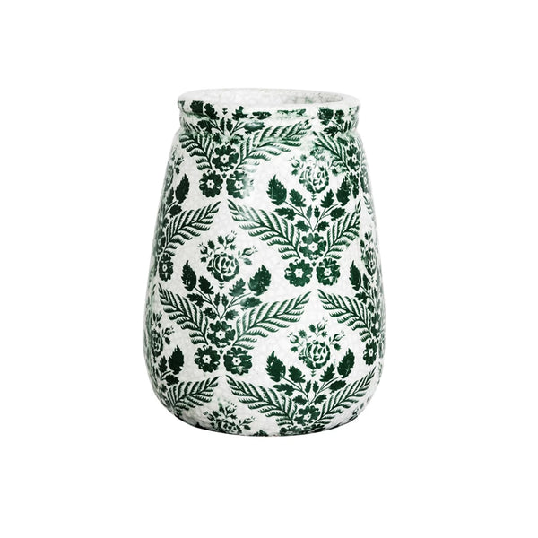 Green & White Crackle Floral Vase