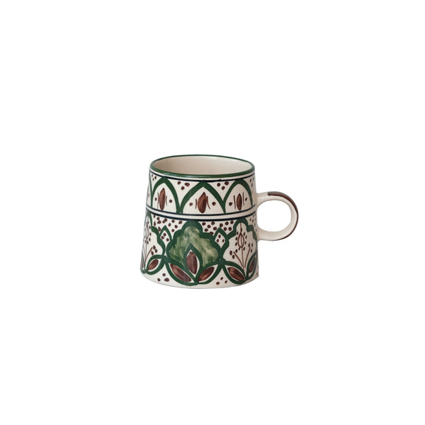 10 oz. Hand-Painted Stoneware Mug w/ Design, Cream Color, Brown & Green