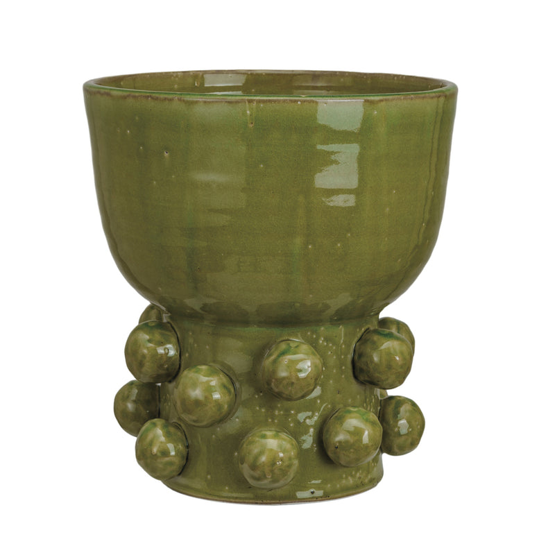 Terra-cotta Hobnail Footed Vase, Green (Each One Will Vary)