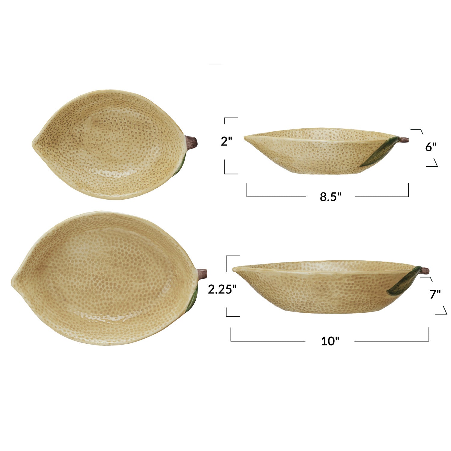 Hand-Painted Stoneware Lemon Shaped Bowls