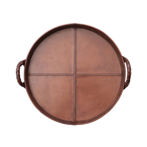 Cognac Leather Round Tray