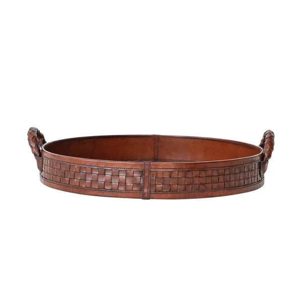 Cognac Leather Round Tray