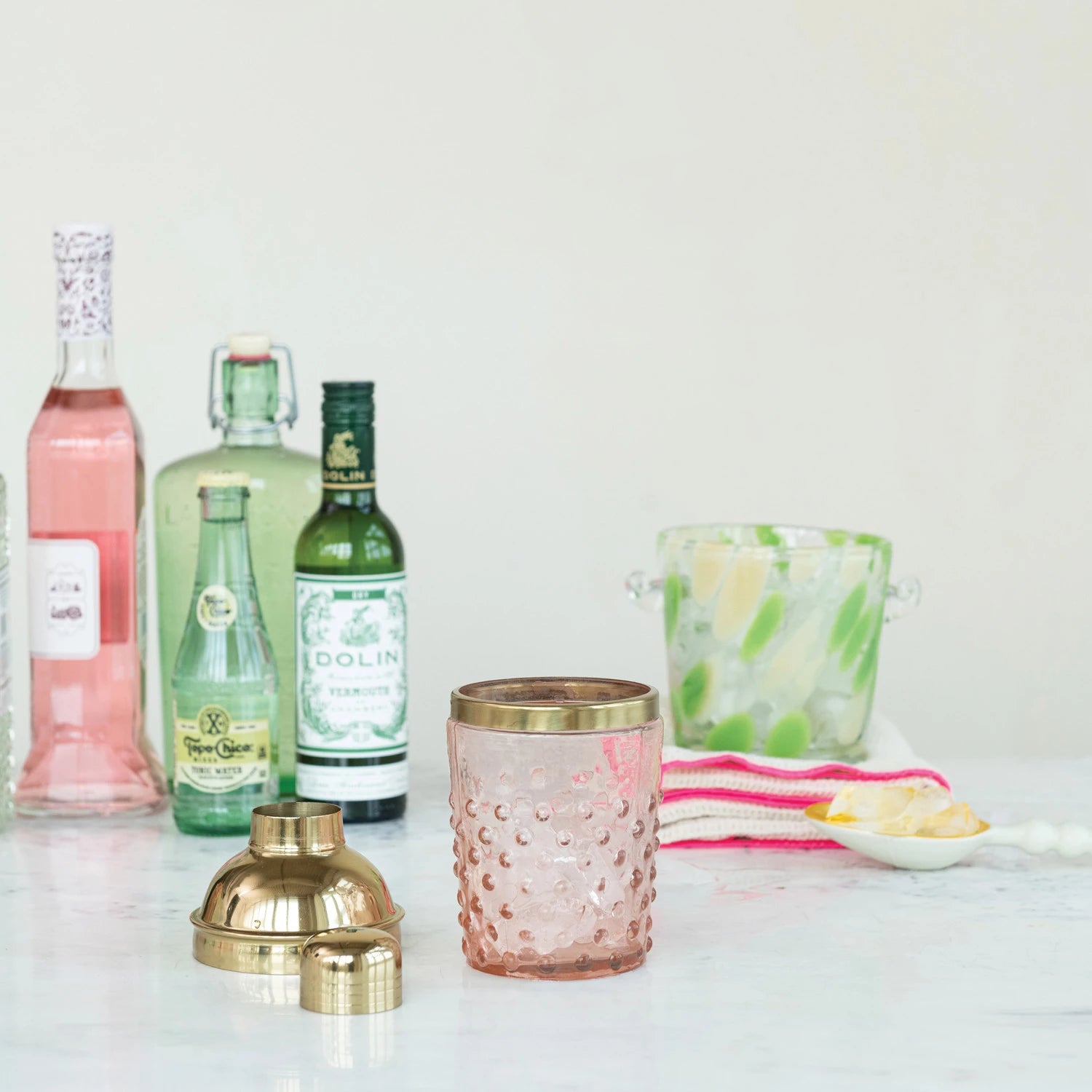 Pink Hobnail Cocktail Shaker