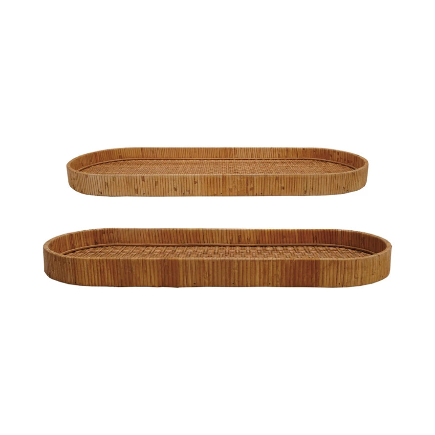 Oval Hand-Woven Rattan Trays