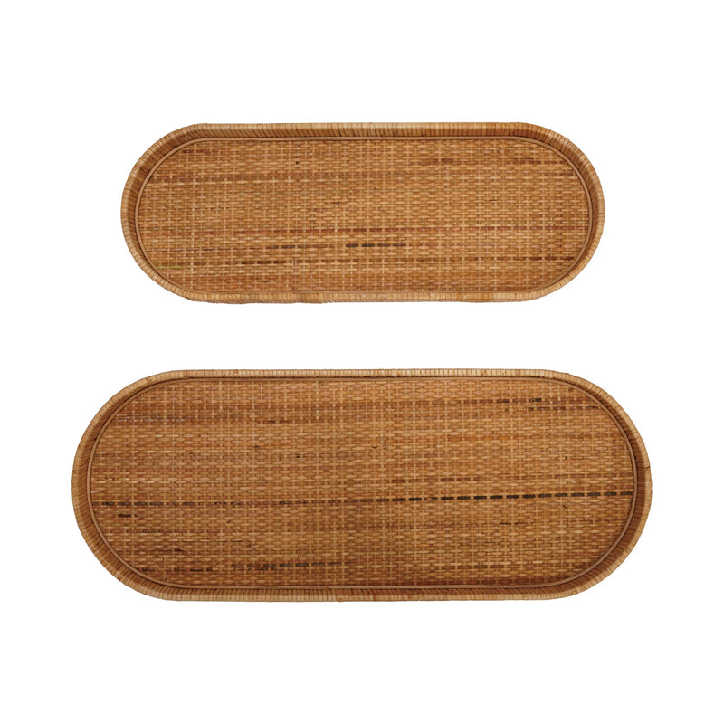 Oval Hand-Woven Rattan Trays