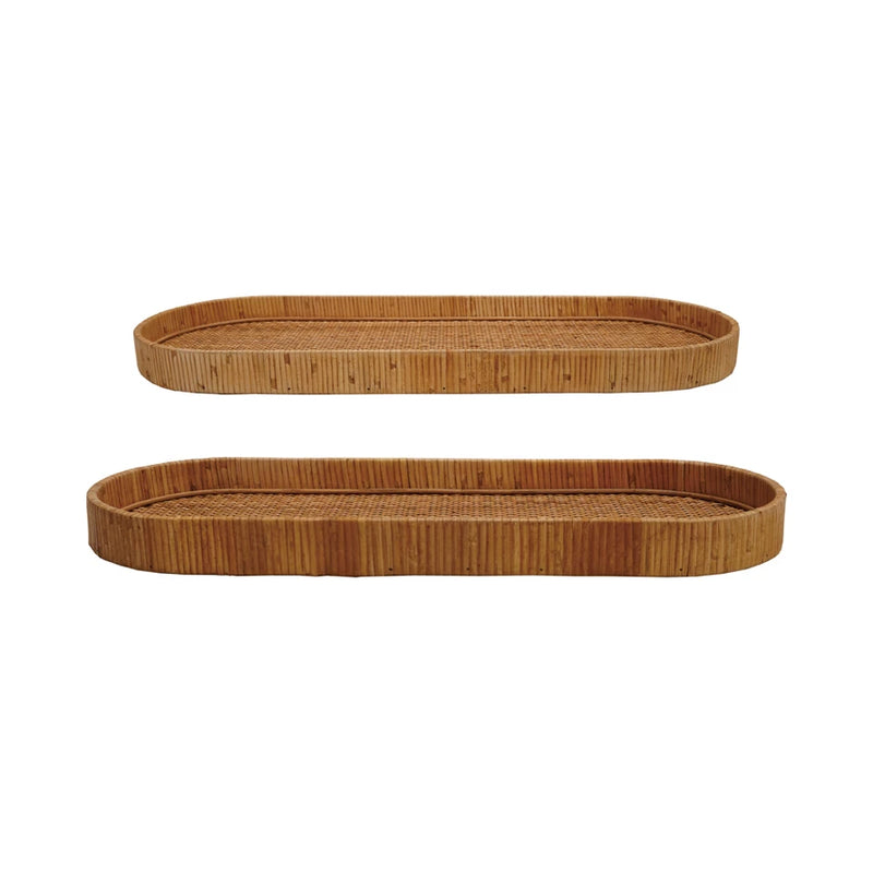Oval Hand-Woven Rattan Trays