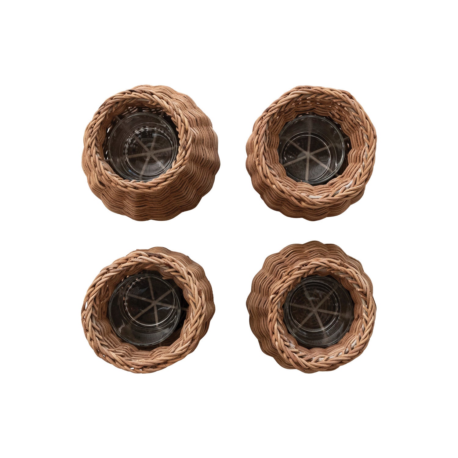 Woven Rattan Vase with Removable Glass Insert