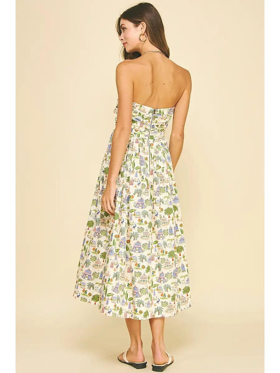 Taylor Tropical Print Midi Tube Dress