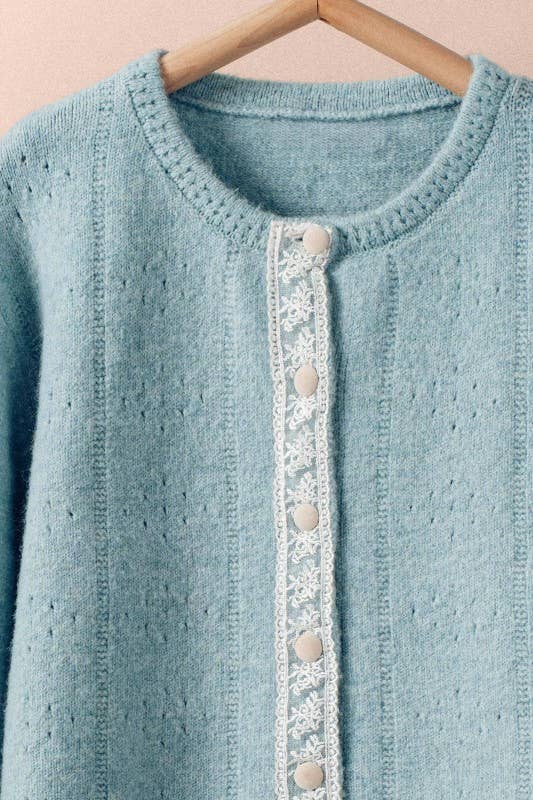 Lace Trim Wool Blend Cardigan