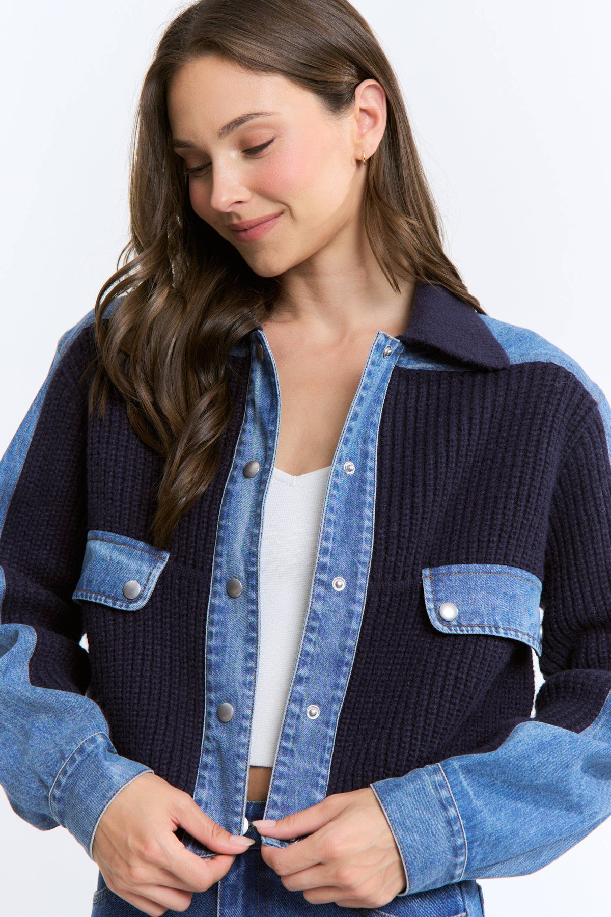 Denim and Knit Panel Jacket