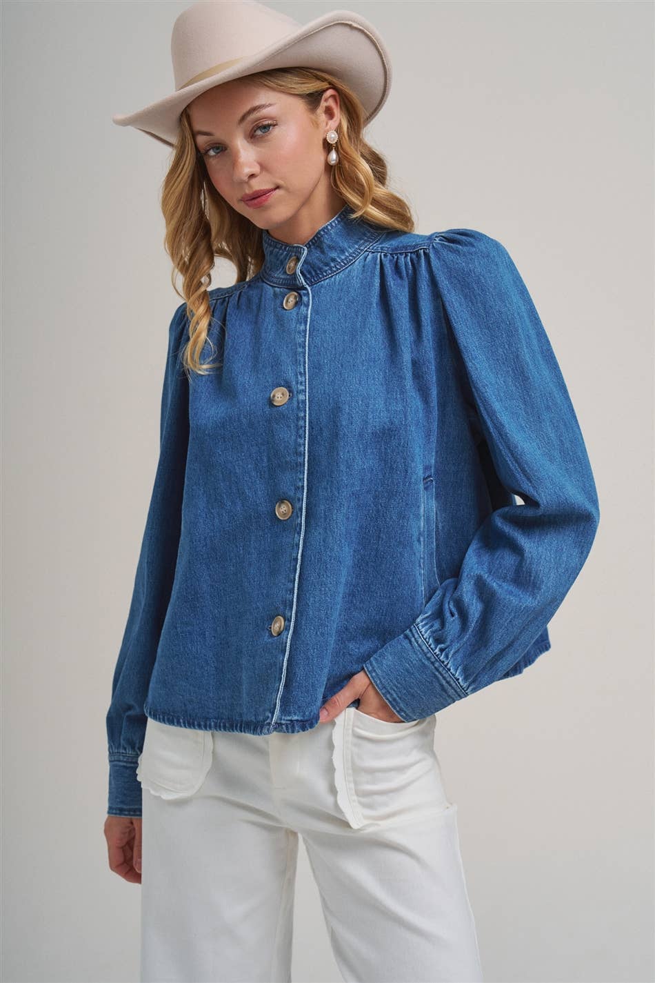 Button Front Denim Collared Jacket