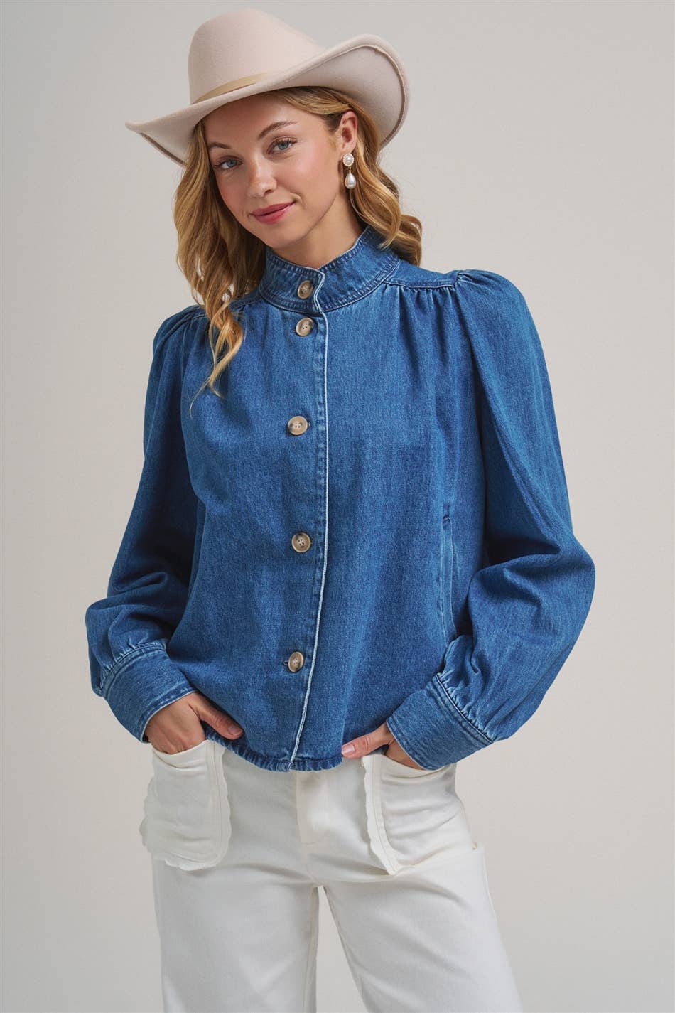Button Front Denim Collared Jacket