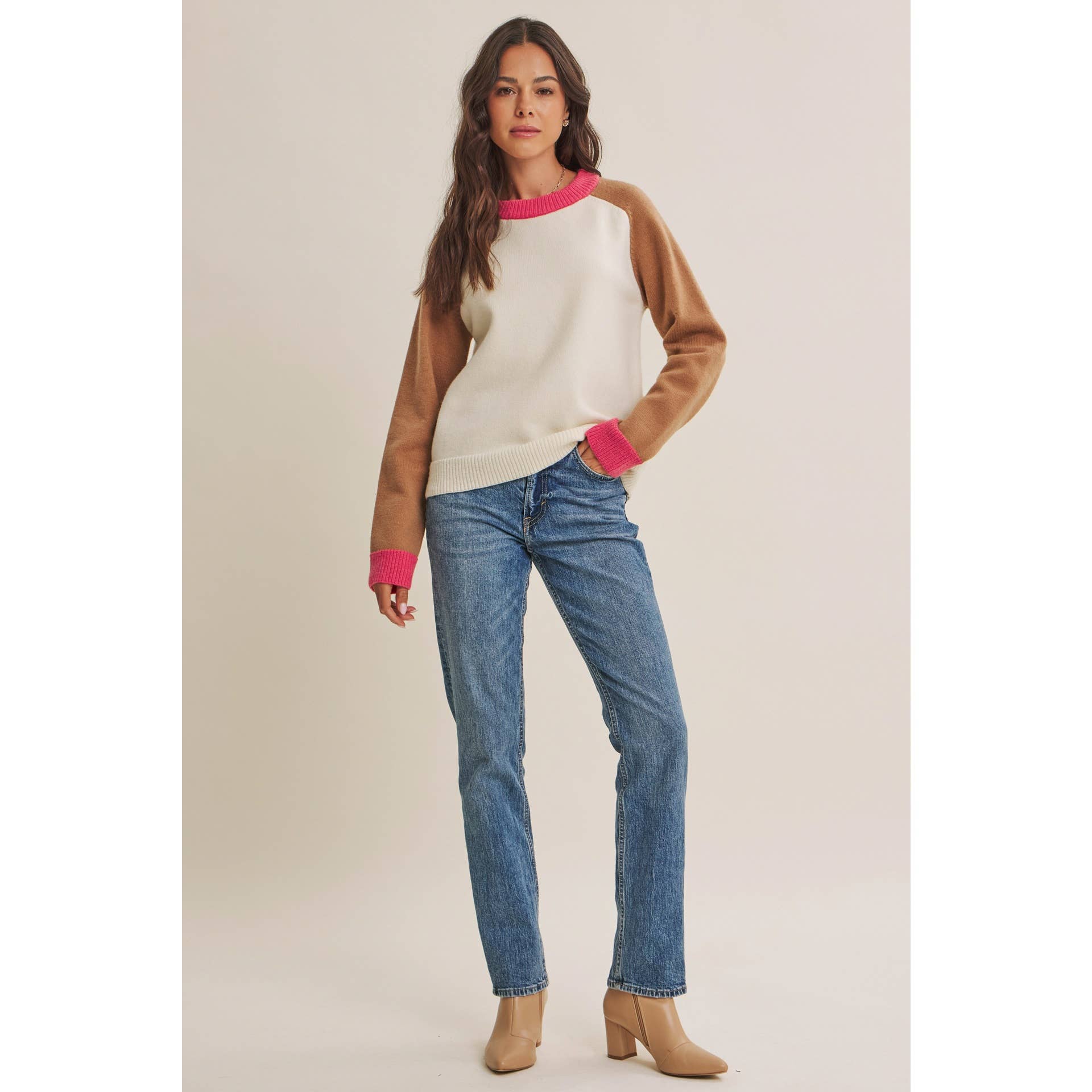 Colorblock Wool Blend Crewneck Sweater