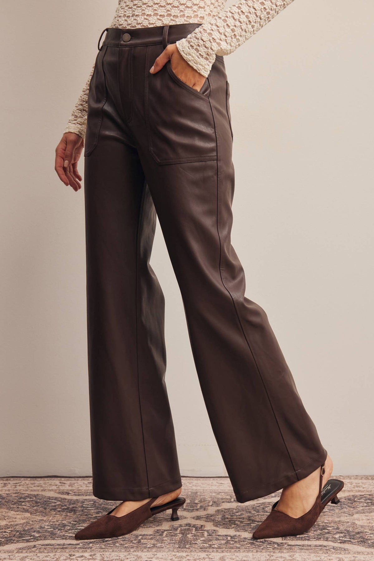 Faux Leather Straight Leg Pants