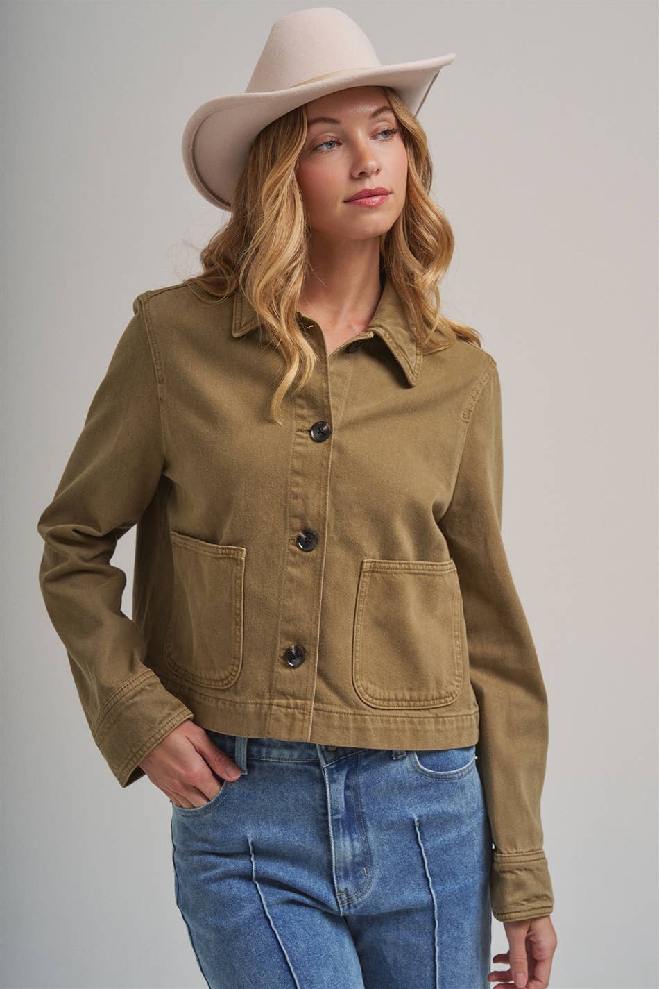 Cropped Utility Jacket with Patch Pockets