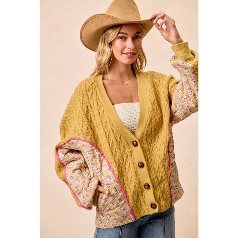 Cable Knit Floral Printed Combo Cardigan