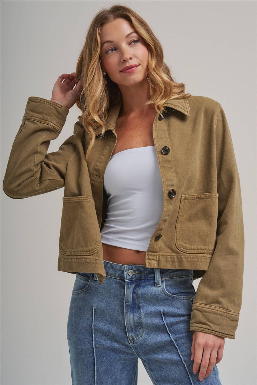 Cropped Utility Jacket with Patch Pockets