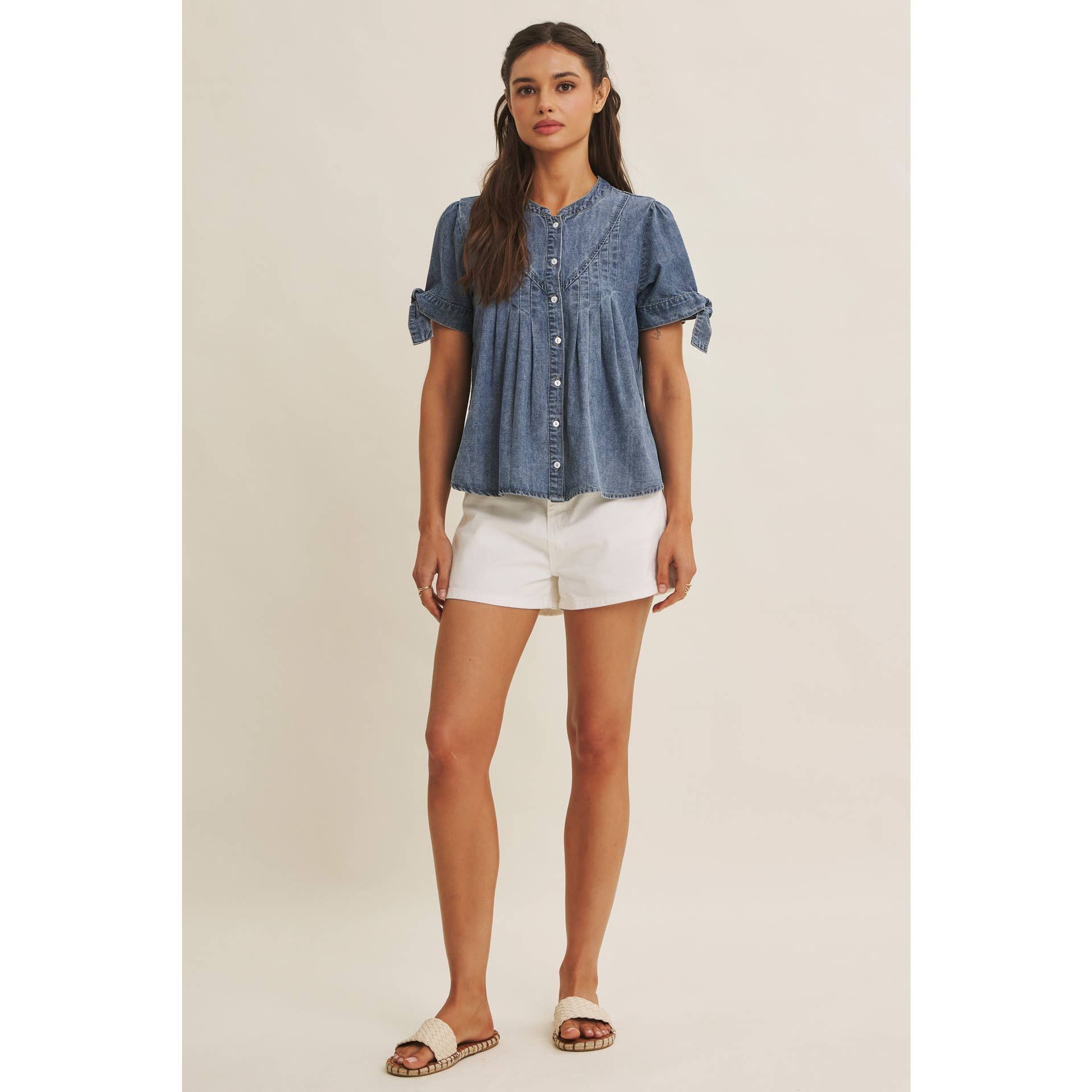 Mineral-Washed Denim Pintuck Shirt