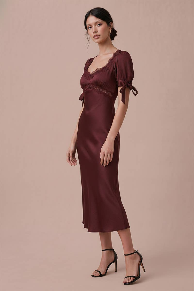 Satin Bow Sleeve Midi Dress