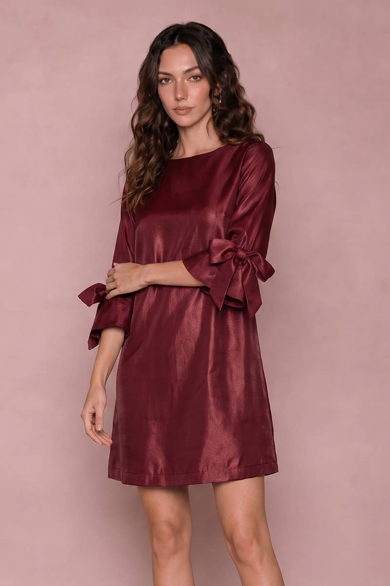 Satin Bow Sleeve Mini Dress