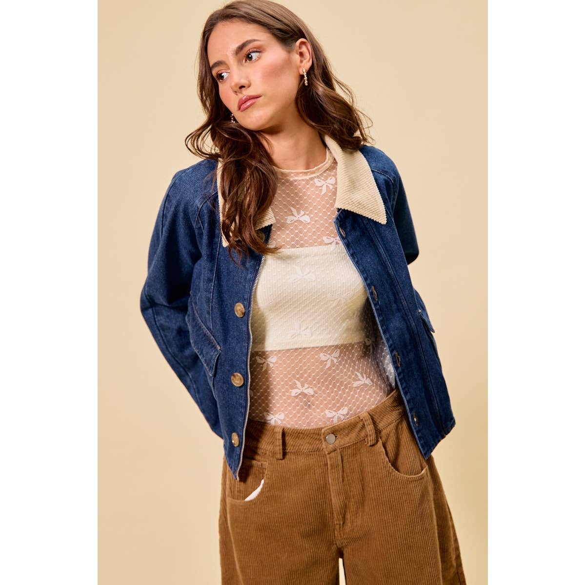 Zip Up and Button Denim Jacket