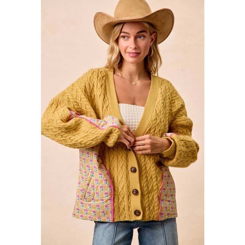 Cable Knit Floral Printed Combo Cardigan