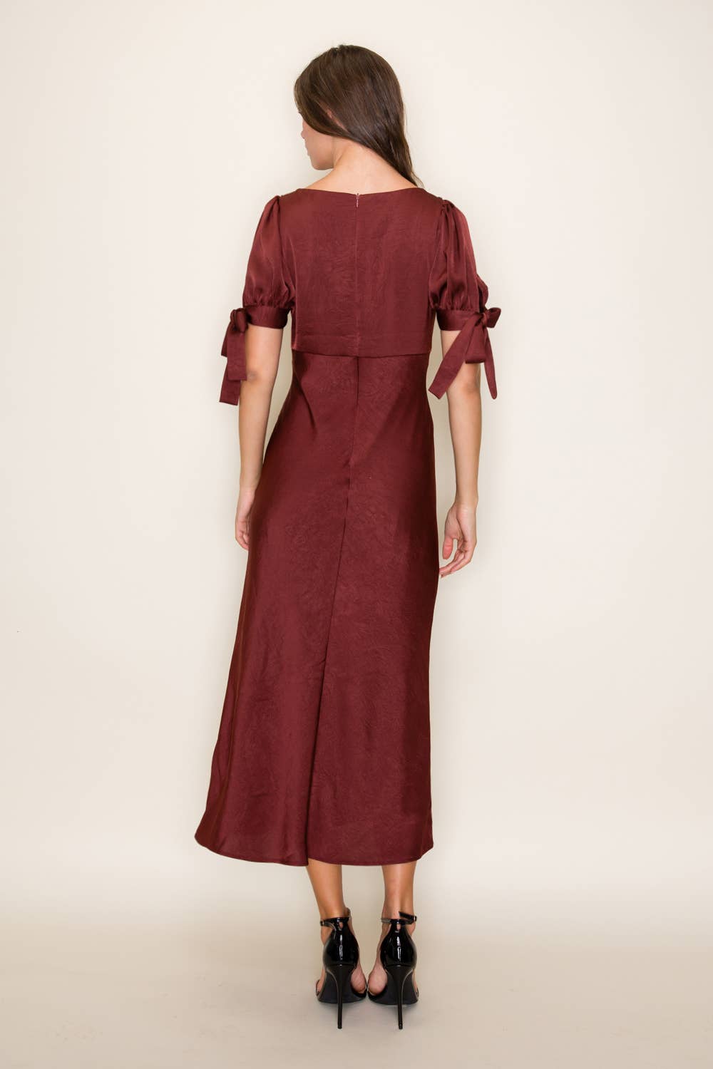 Satin Bow Sleeve Midi Dress